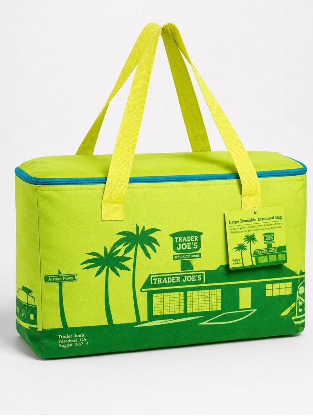 Trader Joe's Large Insulated Cooler Tote Bag Lime Green Sky Blue Summer 2026 NEW